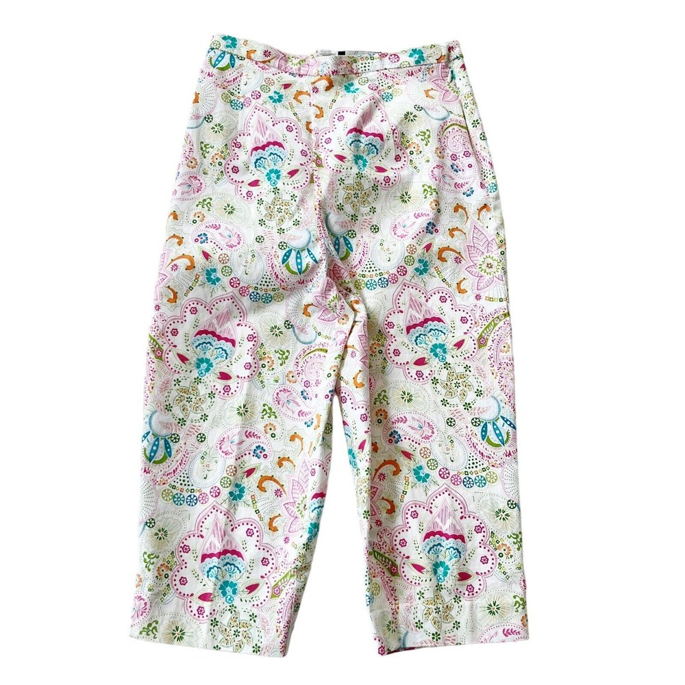 Briggs Jeans Size 10 Capris Floral Paisley Print Side Zipper Flat Front Stretch